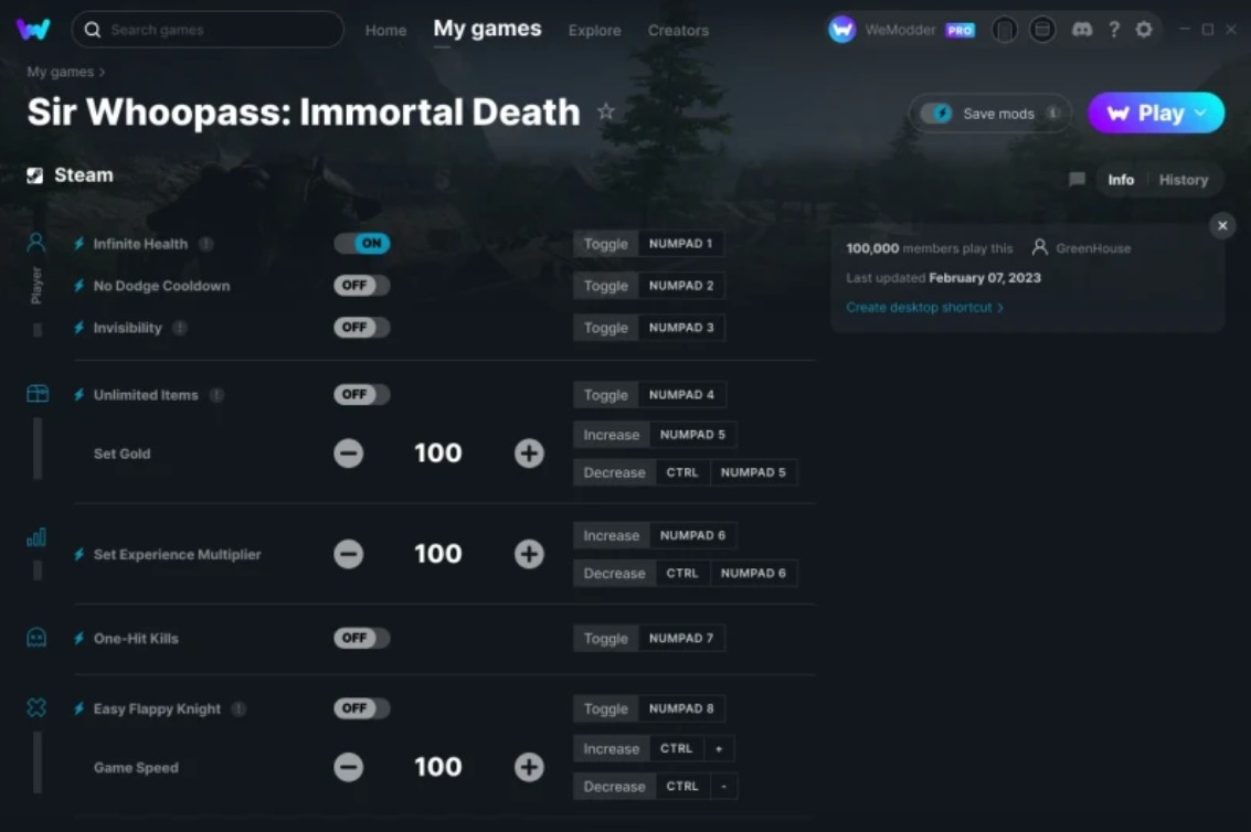 Sir Whoopass: Immortal Death - Trainer +10 v07.02.2023 {GreenHouse / WeMod}