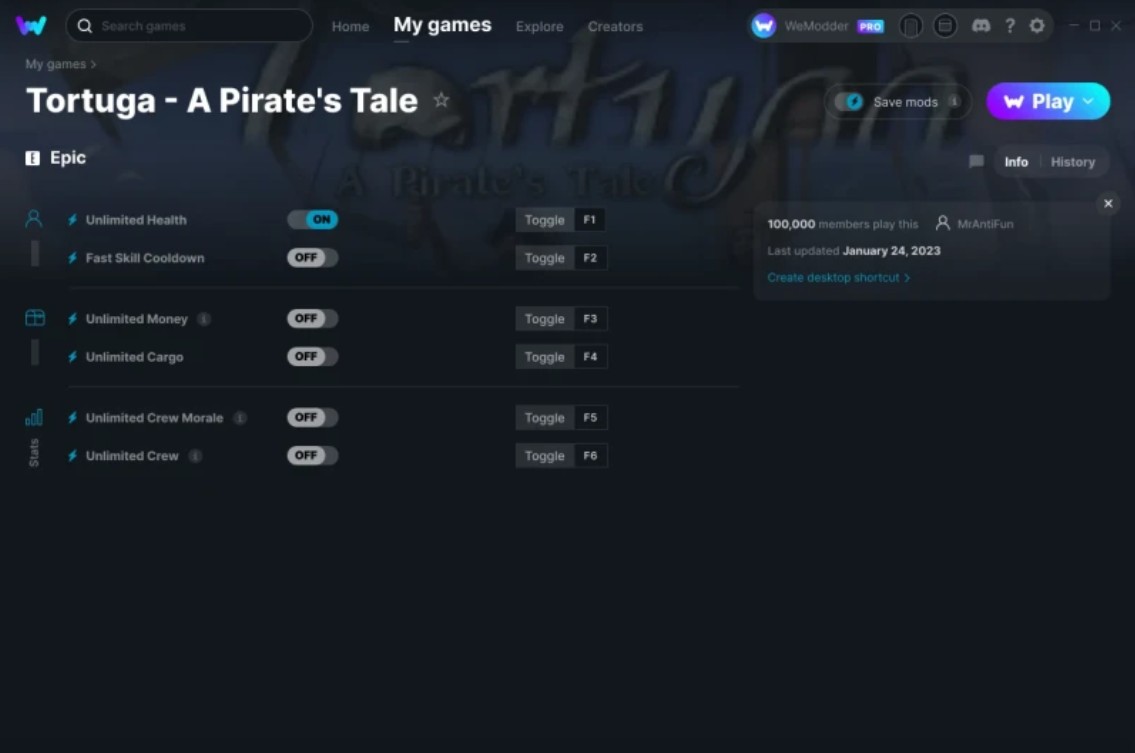 Tortuga: A Pirate's Tale - Trainer +6 v25.01.2023 {MrAntiFun / WeMod}