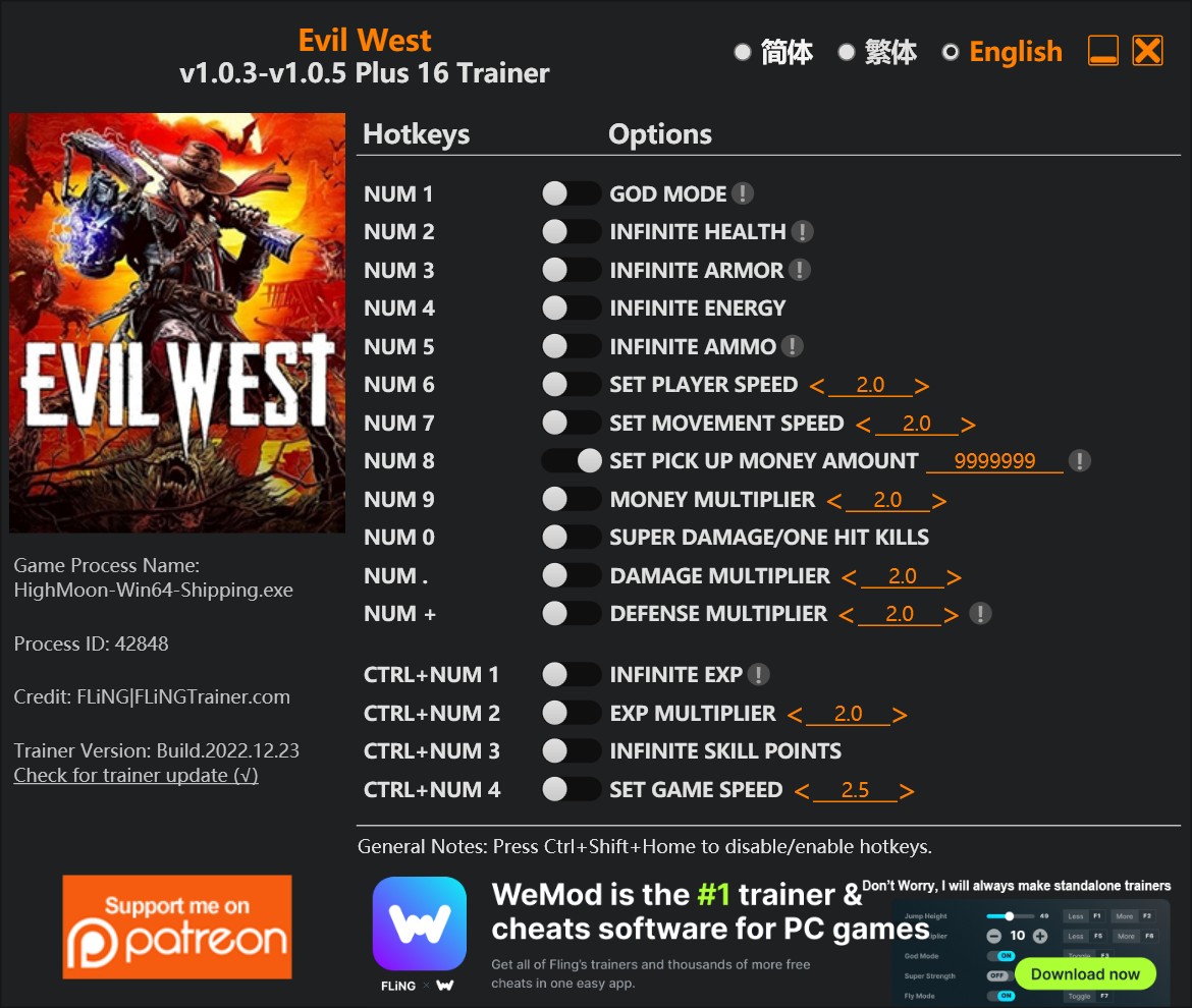 Evil West: Trainer +16 v1.0.3-v1.0.5 {FLiNG}
