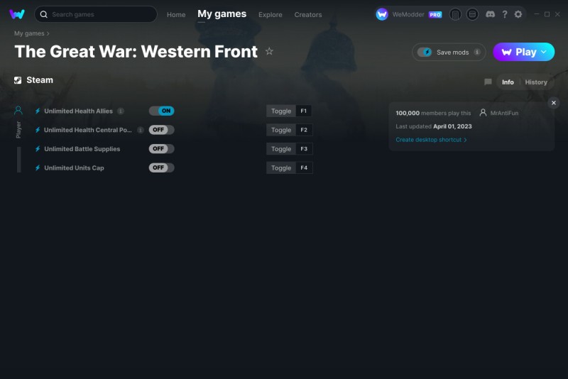 The Great War: Western Front - Trainer +4 v01.04.2023 {MrAntiFun / WeMod}