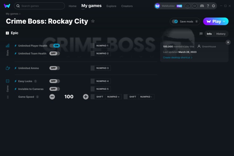 Crime Boss: Rockay City - Trainer +6 v28.03.2023 {GreenHouse / WeMod}