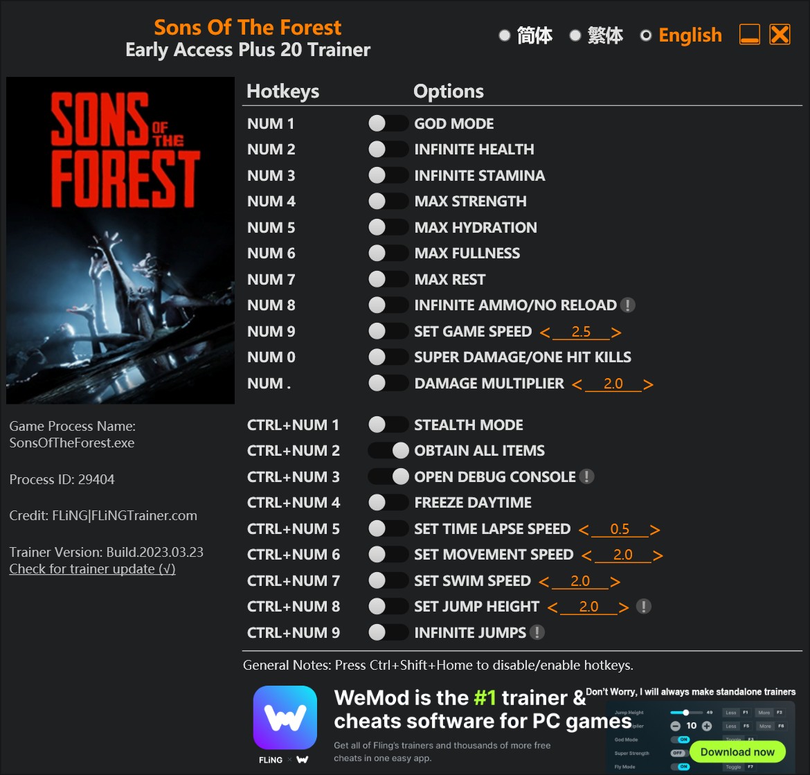 Sons of the Forest: Trainer +20 EA: 24.03.2023 {FLiNG}