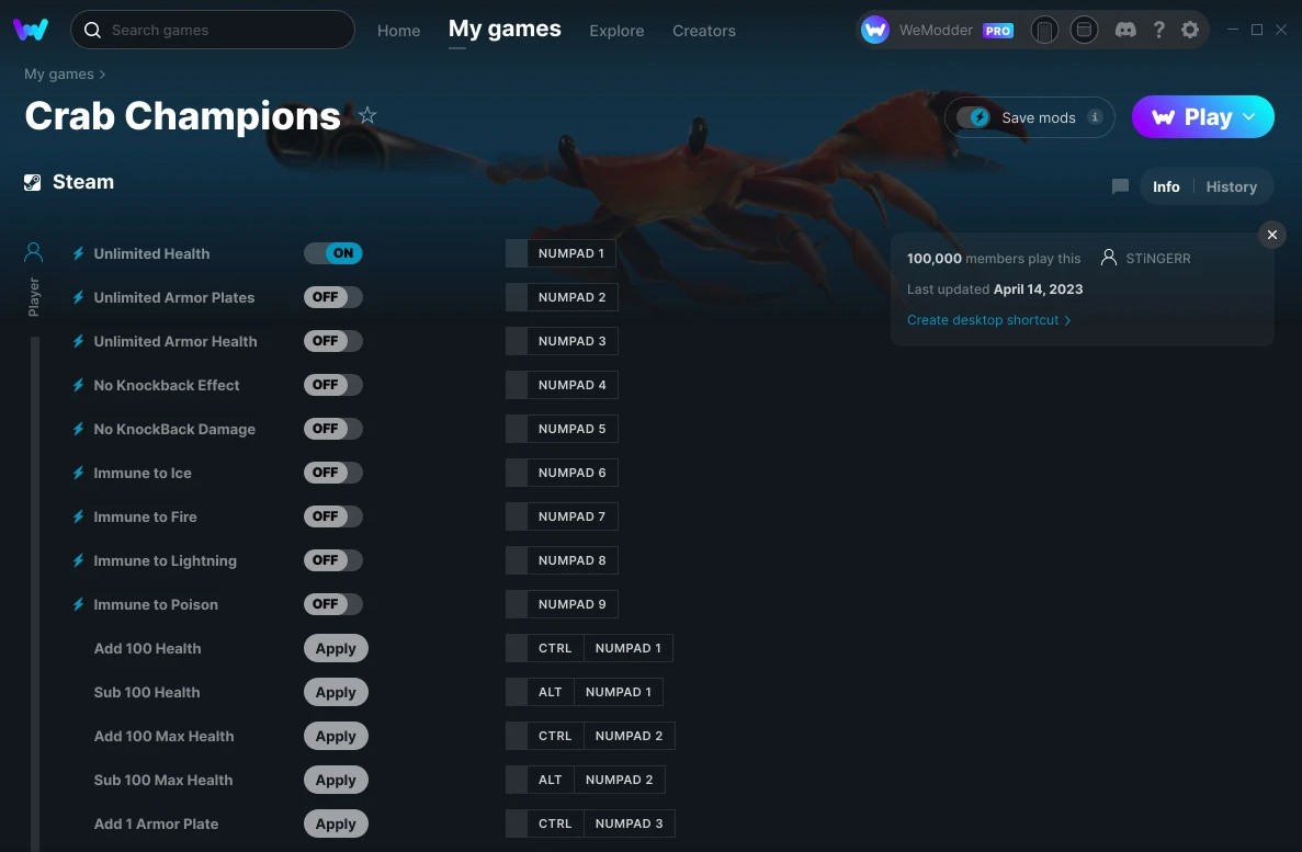 Crab Champions: Trainer +30 v14.04.2023 {STiNGERR / WeMod}