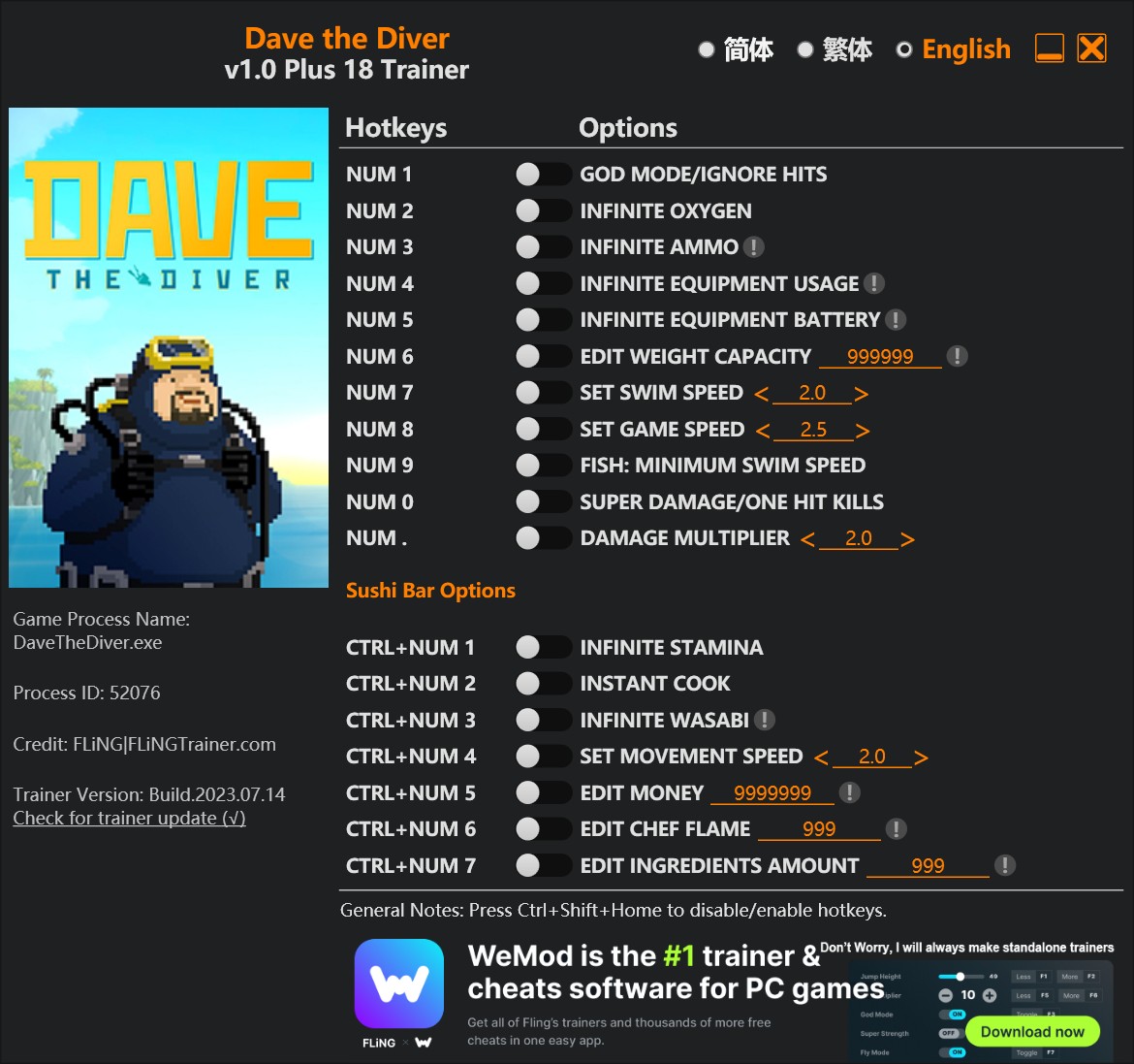 Dave The Diver: Trainer +18 v1.0 {FLiNG}