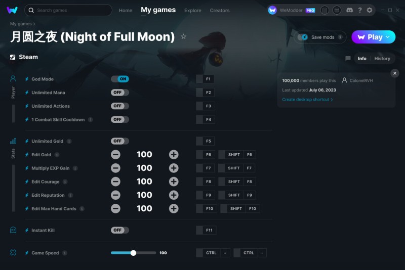 Night of the Full Moon: Trainer +12 v06.07.2023 {ColonelRVH / WeMod}