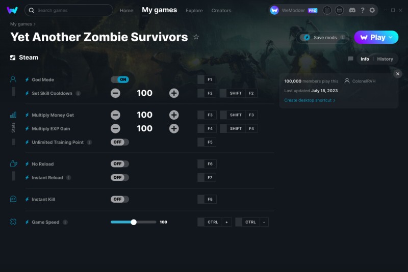 Yet Another Zombie Survivors: Trainer +9 v18.07.2023 {ColonelRVH / WeMod}