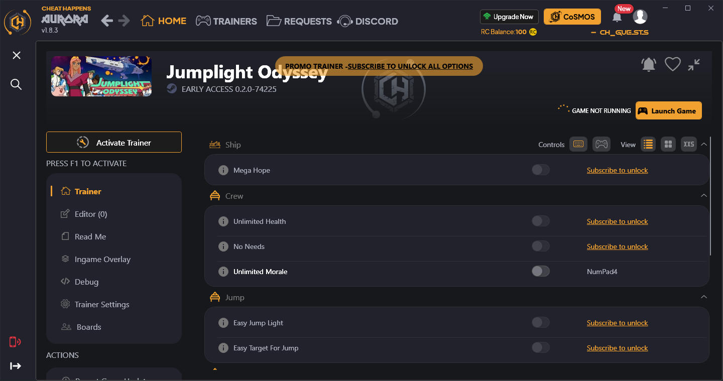 Jumplight Odyssey: Trainer +12 EARLY ACCESS 0.2.0-74225 {CheatHappens.com}