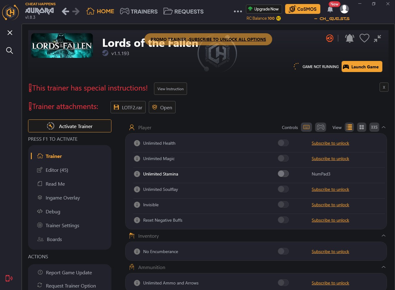 Lords of the Fallen (2023): Trainer +57 v1.1.193 {CheatHappens.com}