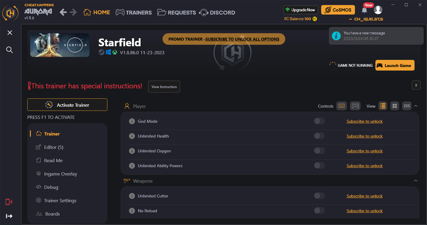 Starfield: Trainer +37 V1.8.86.0 11-23-2023 {CheatHappens.com}