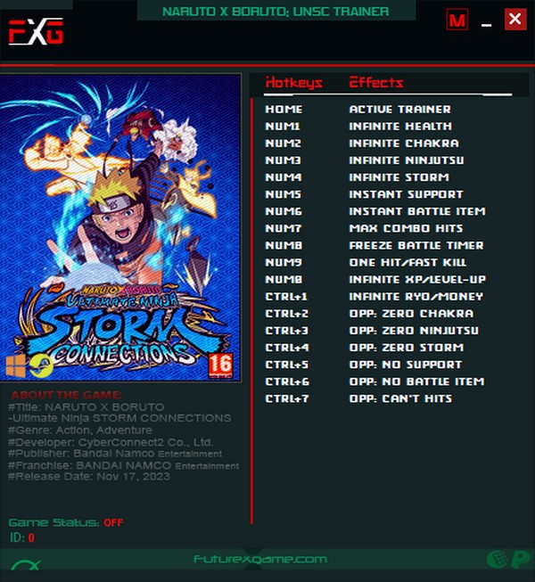 Naruto x Boruto: Ultimate Ninja Storm Connections - Trainer +17 v1.01 {FutureX}