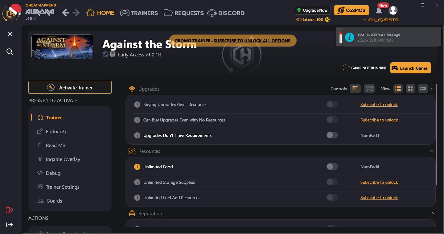 Against The Storm: Trainer +11 {CheatHappens.com}