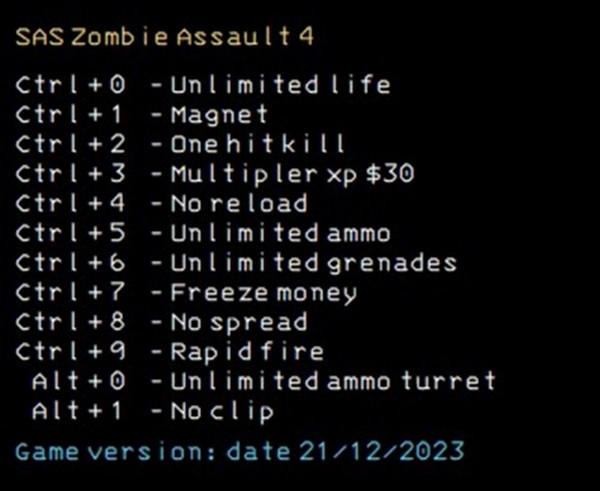 SAS: Zombie Assault 4 - Trainer +12 [Steam] {LIRW / GHL}