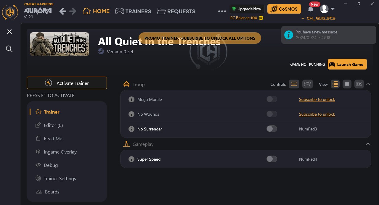 All Quiet in the Trenches: Trainer +4 {CheatHappens.com}