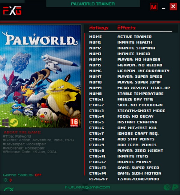 Palworld: Trainer +25 v0.1.2.0-v0.1.3.0 {FutureX}