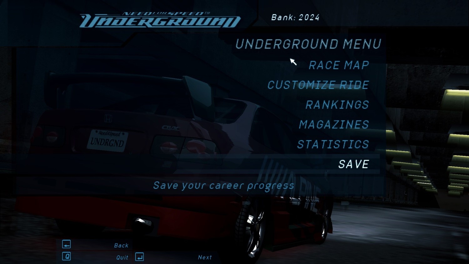 Need For Speed: Underground - Save Game (Honda Civic, Hyundai, Tiburon at the start of the game)
