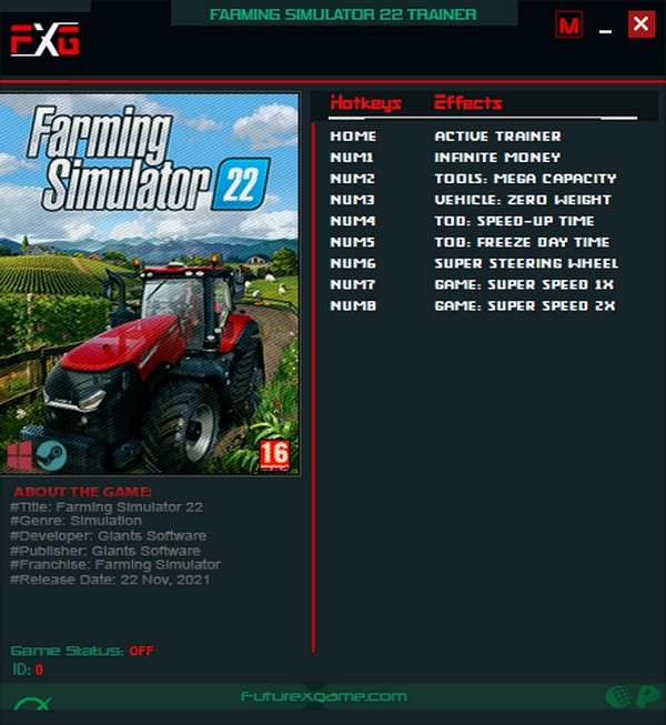Farming Simulator 22: Trainer +8 v1.0-v1.14.0.0 {FutureX}