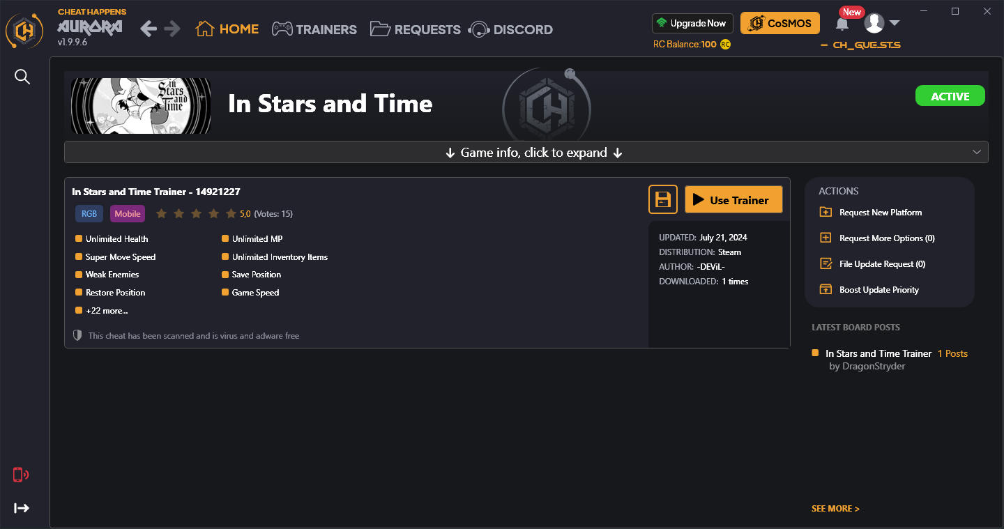 In Stars and Time: Trainer +30 {CheatHappens.com}