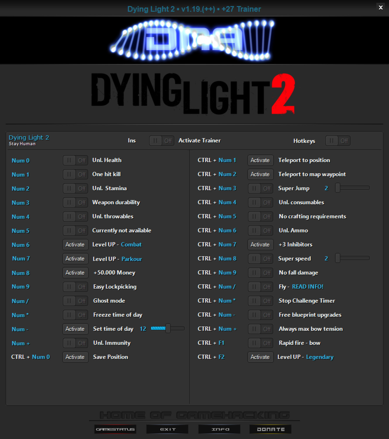 Dying Light 2: Stay Human - Trainer +27 v1.19 {DNA / HoG}