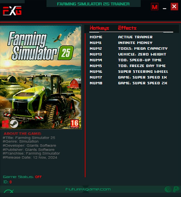 Farming Simulator 25: Trainer +8 v1.2.1.0 {FutureX}