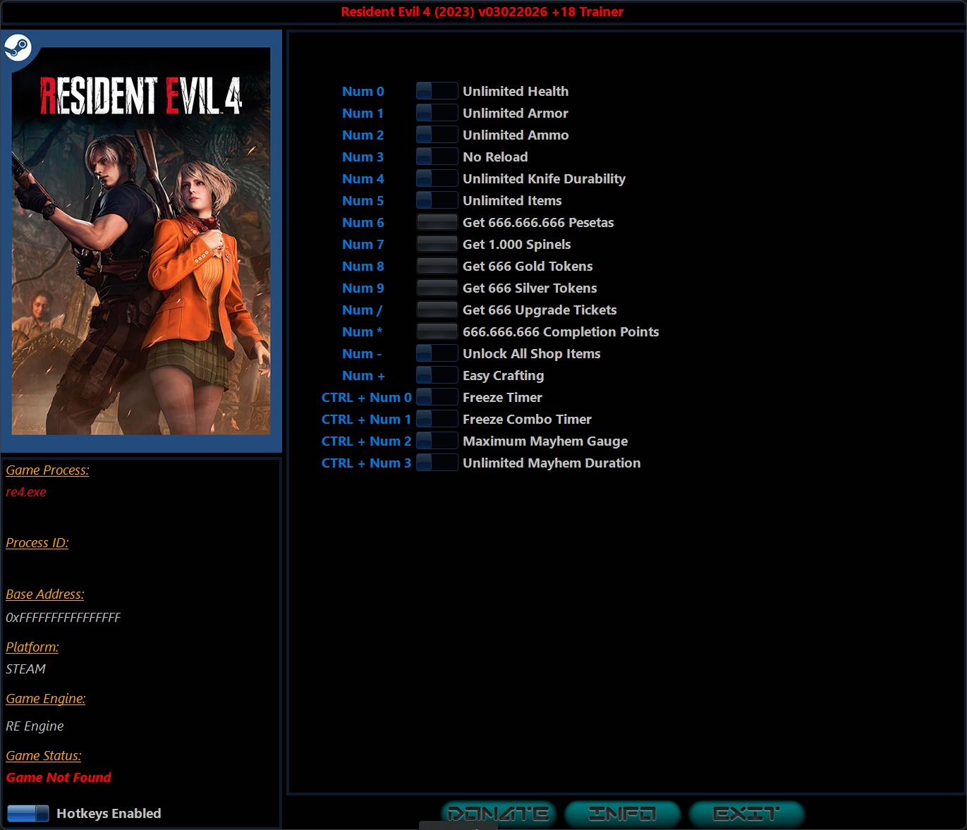 Resident Evil 4 Remake: Trainer +18 v03022026 {iNvIcTUs oRCuS / HoG}