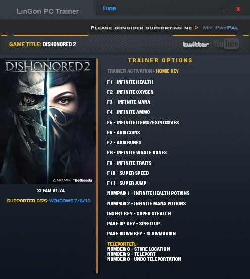 Dishonored 2: Trainer (+18) [1.74: x64] {LinGon}