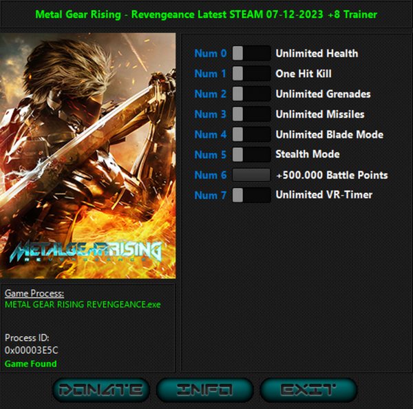 Metal Gear Rising: Revengeance: Trainer +8 v07.12.2023 {iNvIcTUs oRCuS / HoG}