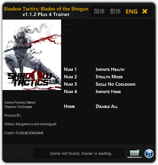 Shadow Tactics: Blades of the Shogun - Trainer +4 v1.1.2 {FLiNG}