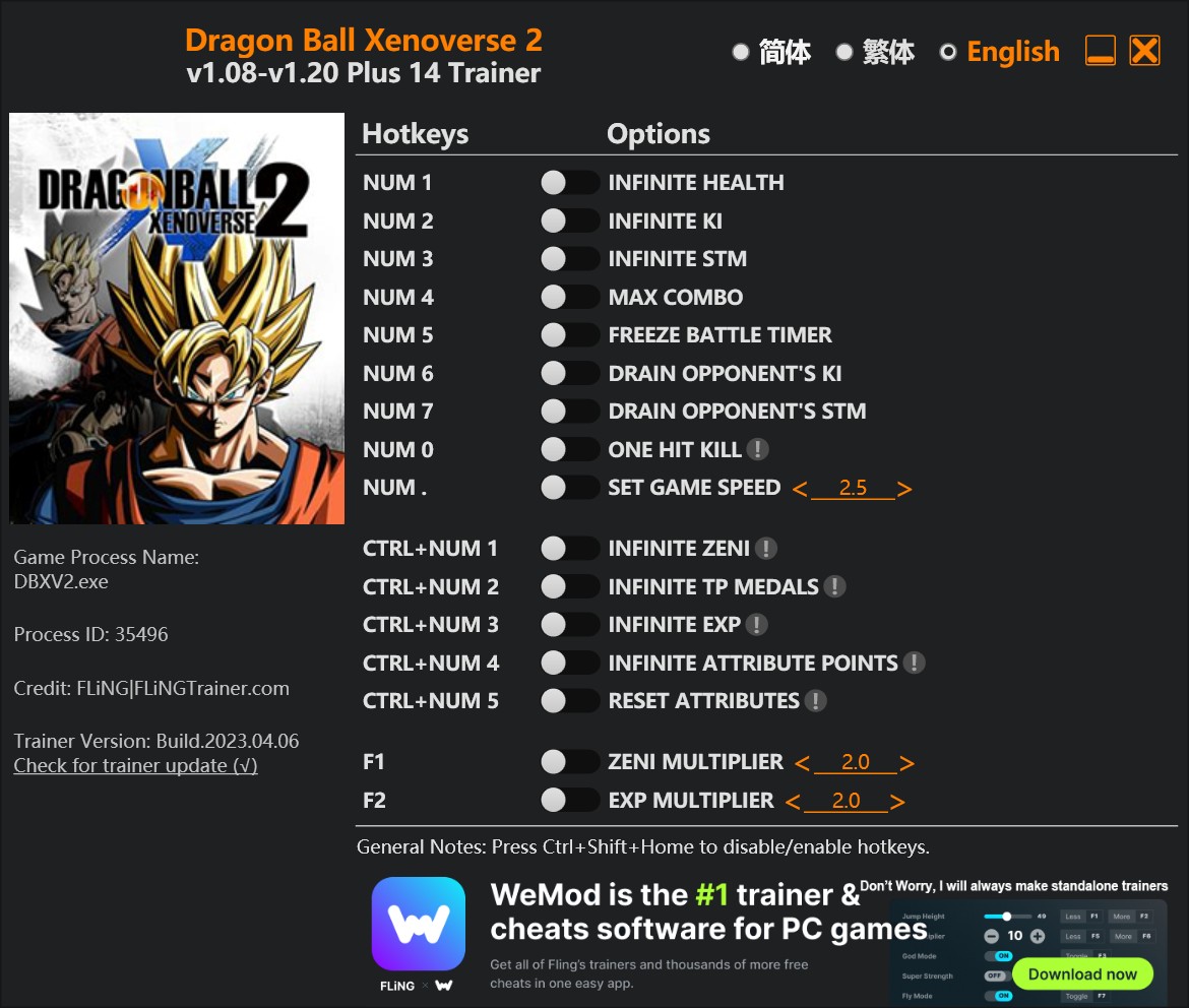 Dragon Ball Xenoverse 2: Trainer +14 v1.08-v1.20 {FLiNG}