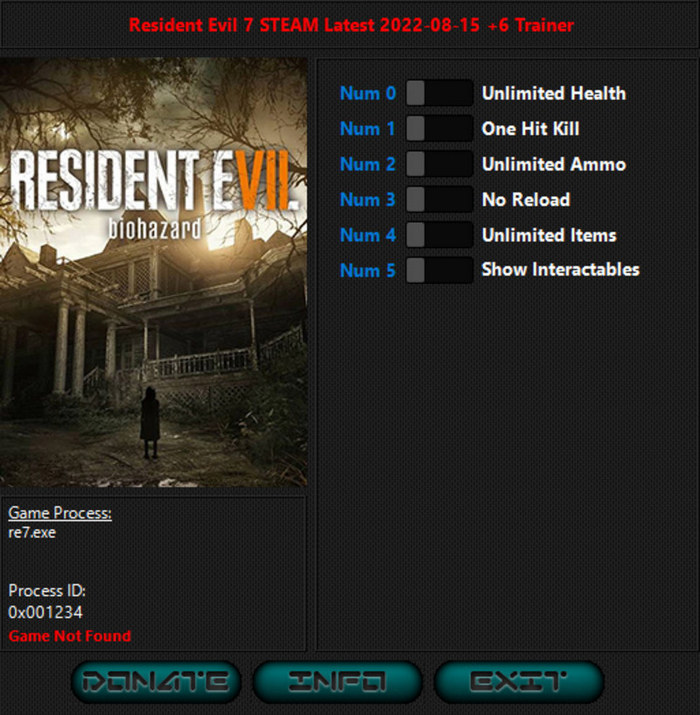 Resident Evil 7: Trainer +6 v15.08.2022 {iNvIcTUs oRCuS / HoG}