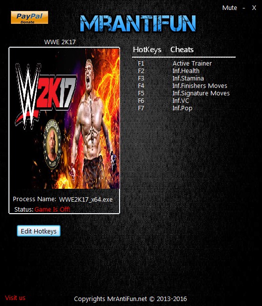 WWE 2K17: Trainer (+6) [UPD: 08.04.2017] {MrAntiFun}