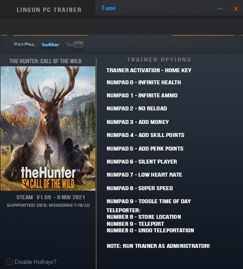 theHunter: Call of the Wild - Trainer +12 v1.69 UPD:08.11.2021 {LinGon}
