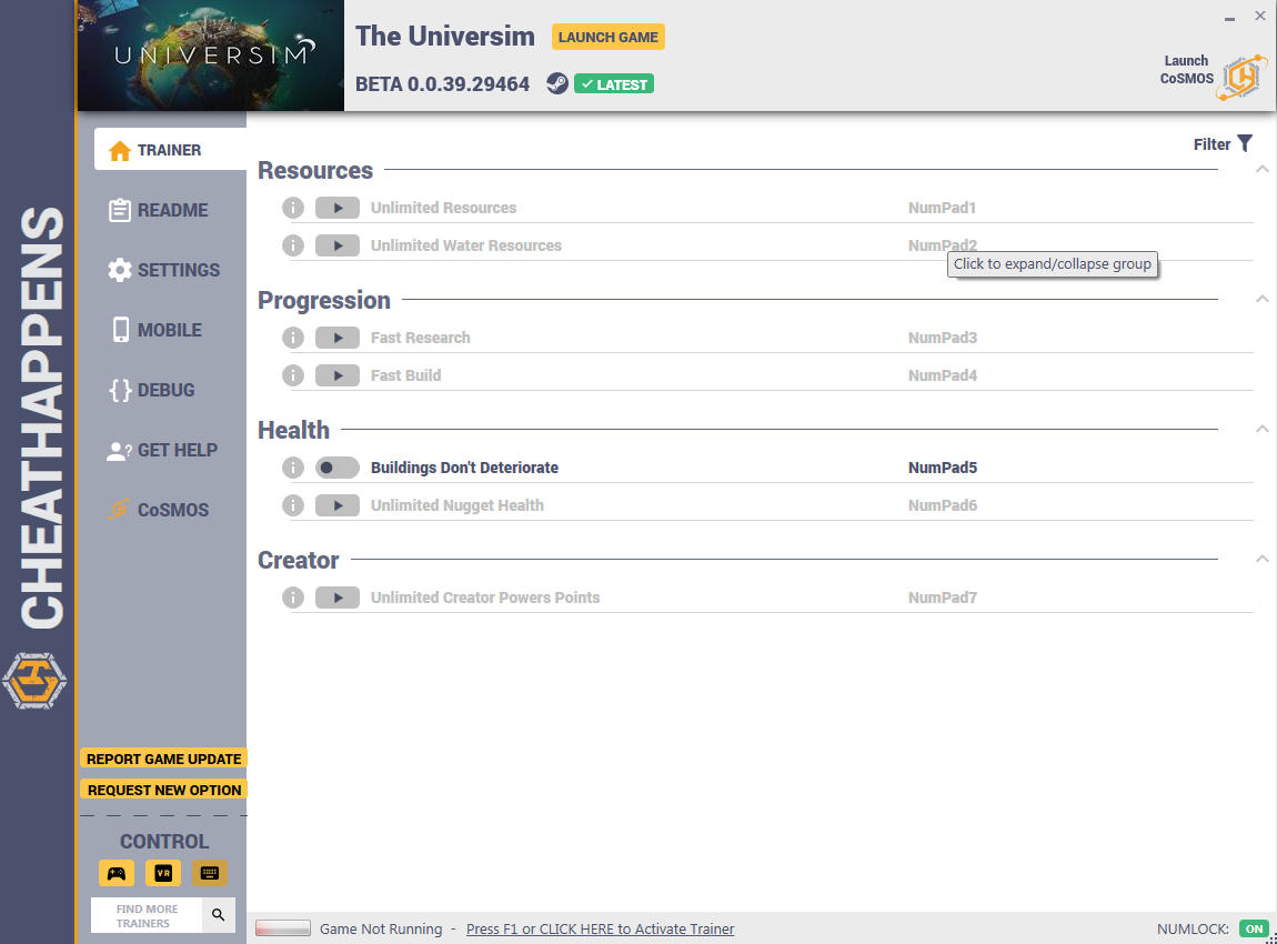 The Universim: Trainer +7 v0.0.39.29464 (STEAM) {CheatHappens.com}