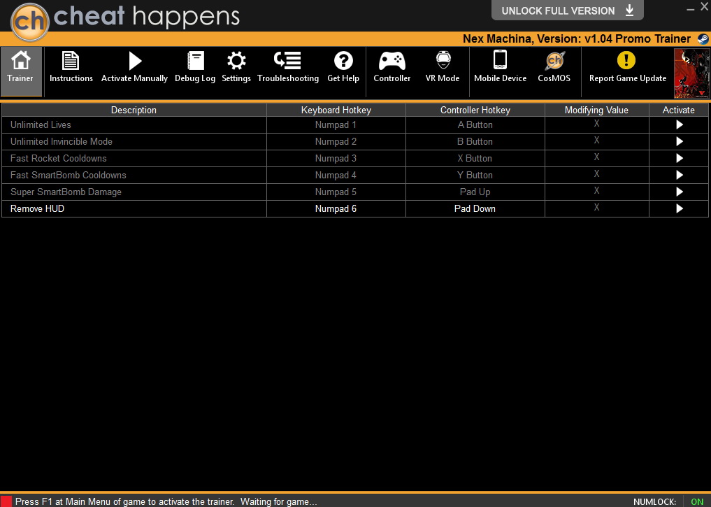 Nex Machina: Trainer +6 v1.04 {CheatHappens.com}