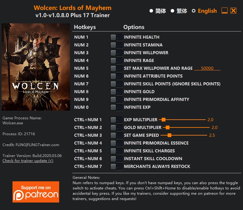 Wolcen: Lords of Mayhem - Trainer +17 v1.0-v1.0.8.0 {FLiNG}
