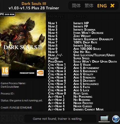 Dark Souls 3: Trainer +28 v1.03-v1.15 {FLiNG}