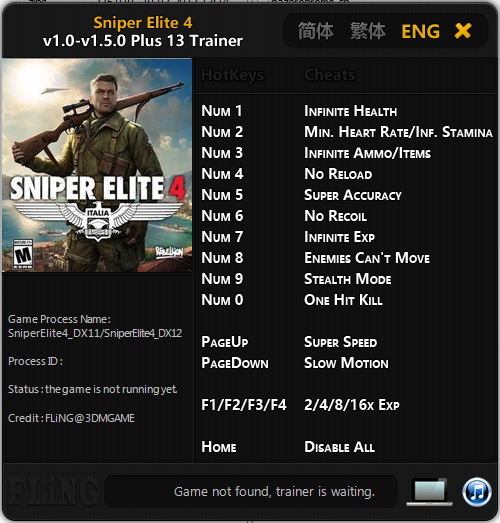 sniper elite 3 cheat codes