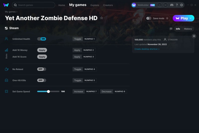 Yet Another Zombie Defense HD: Trainer +6 v26.11.2022 {GreenHouse / WeMod}
