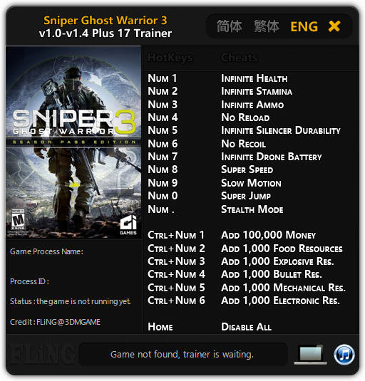 Sniper: Ghost Warrior 3 - Trainer +17 v1.0 - 1.4 {FLiNG}