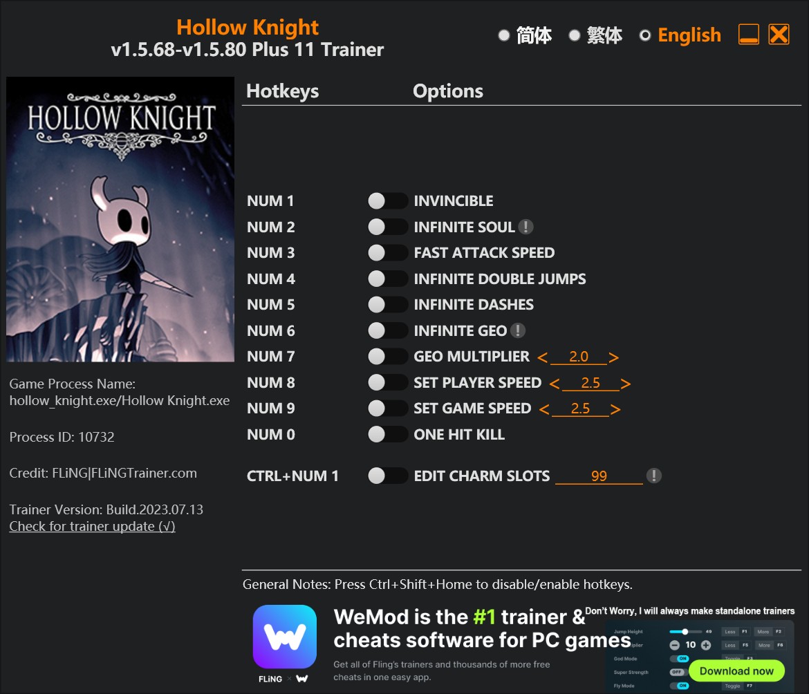 Hollow Knight: Trainer +11 v1.4.3.2-v1.5.80 {FLiNG}