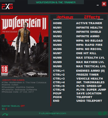 Wolfenstein 2: The New Colossus: Trainer (+17) [1.0 - Update 1] {FutureX}