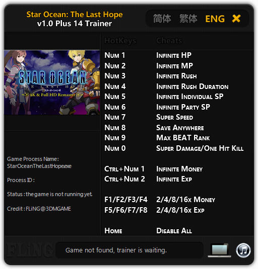 Star Ocean: The Last Hope 4K and Full HD Remaster - Trainer +14 v1.0 {FLiNG}