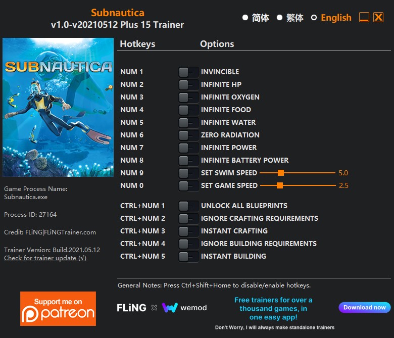 Subnautica: Trainer +15 v1.0-v20210512 {FLiNG}