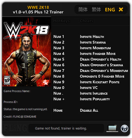 WWE 2K18: Trainer +12 v1.0 - 1.05 {FLiNG}