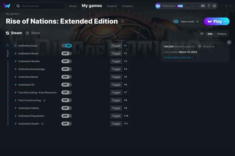 Rise of Nations: Extended Edition - Trainer +11 v10.03.2023 {MrAntiFun / WeMod}