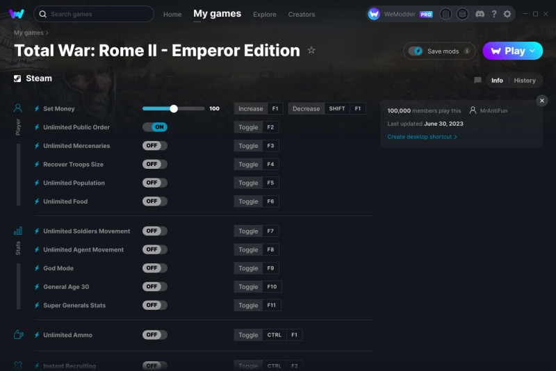 Total War: Rome 2 - Emperor Edition: Trainer +15 v30.06.2023 {MrAntiFun / WeMod}
