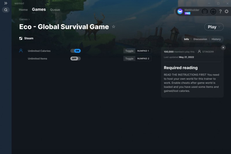 The Eco - Global Survival Game - Trainer +2 v21.05.2022 {STiNGERR / WeMod}
