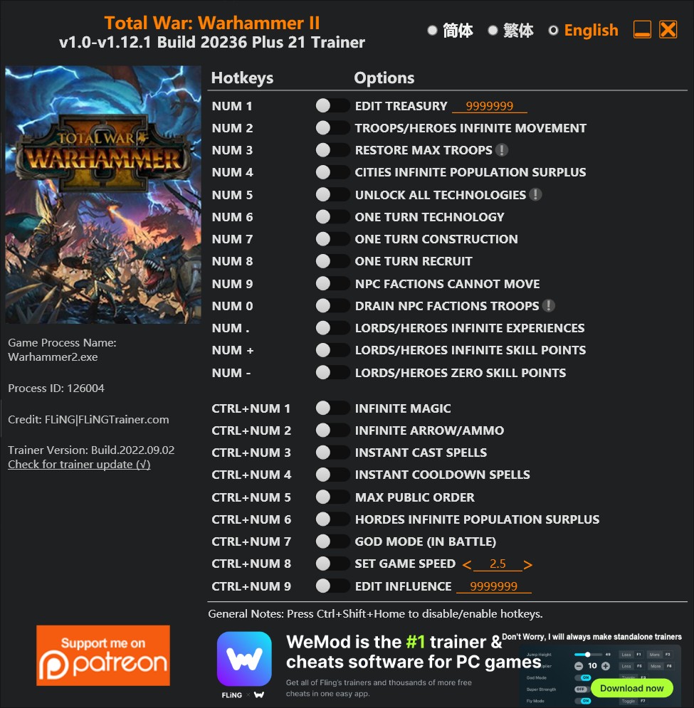 Total War: Warhammer 2 - Trainer +21 v1.0-v1.12.1 Build.20236 {FLiNG}