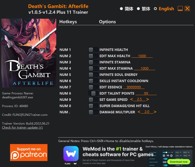 Death's Gambit: Trainer +11 v1.0.5-v1.2.4 {FLiNG}