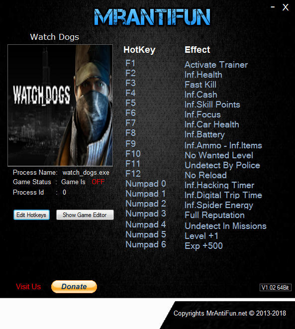 Watch_Dogs: Trainer +19 v1.06.329 {MrAntiFun}
