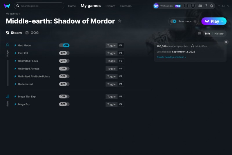 Middle-earth: Shadow of Mordor - Trainer +8 v12.09.2022 {MrAntiFun}